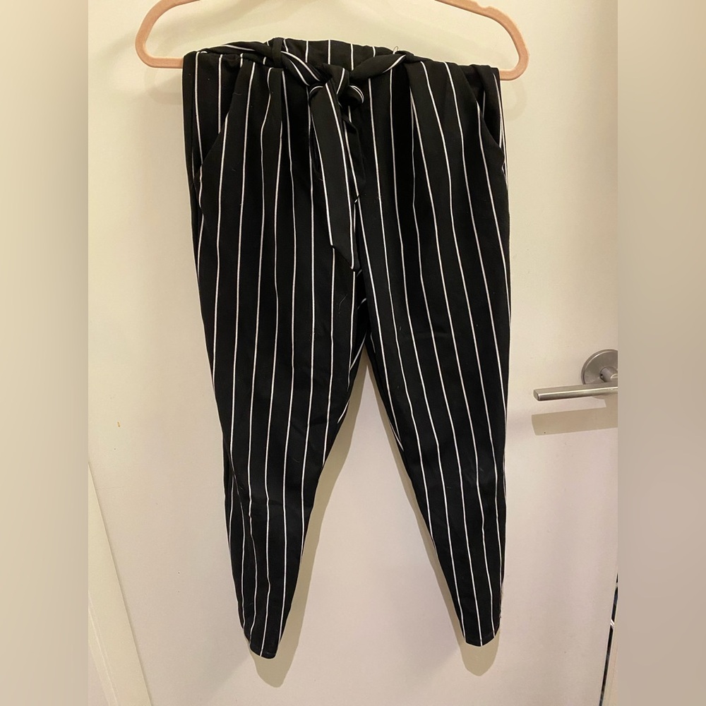 Striped tie up pants